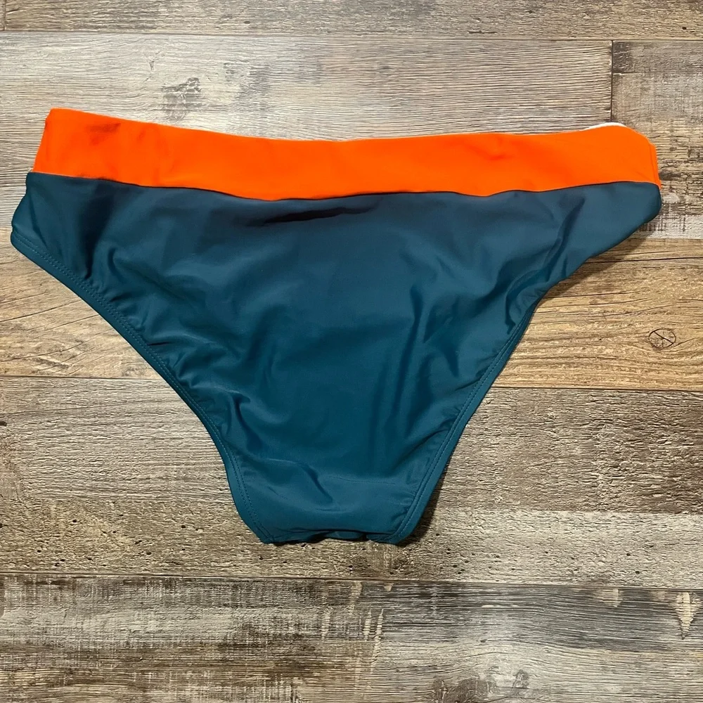Cupshe Colorblock Bikini Teal‎ Orange and White Top S-M Bottom M-L
